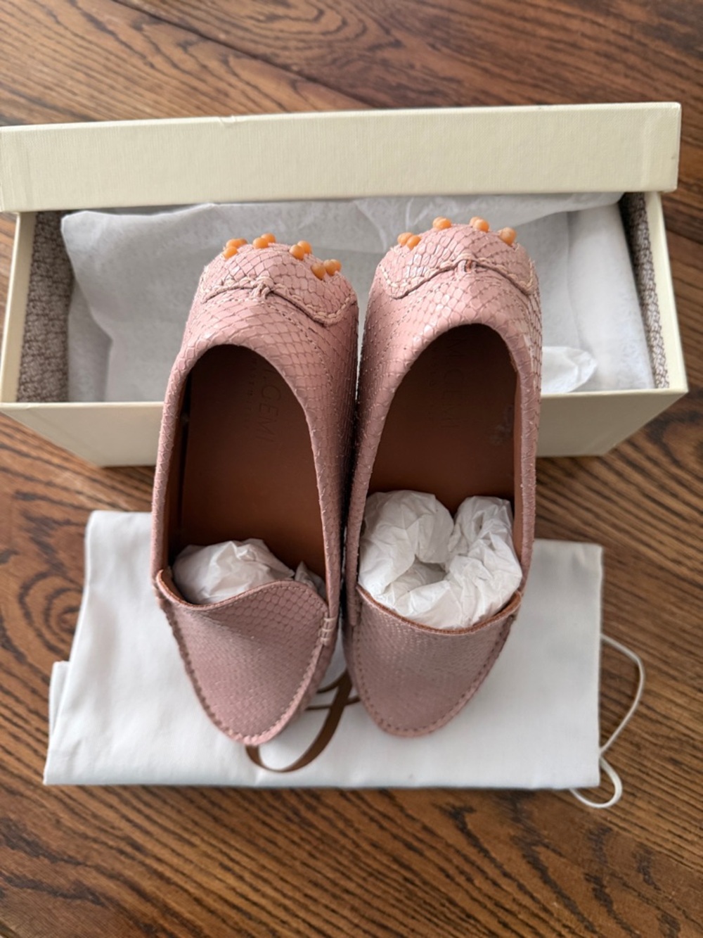M. Gemi Pink Textured Loafers with Orange Bead Accents